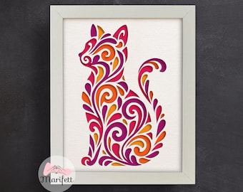3D Stained Glass Cat Shadow Box Svg, Layered Paper Art, For Cricut, for Silhouette with Easy to Use