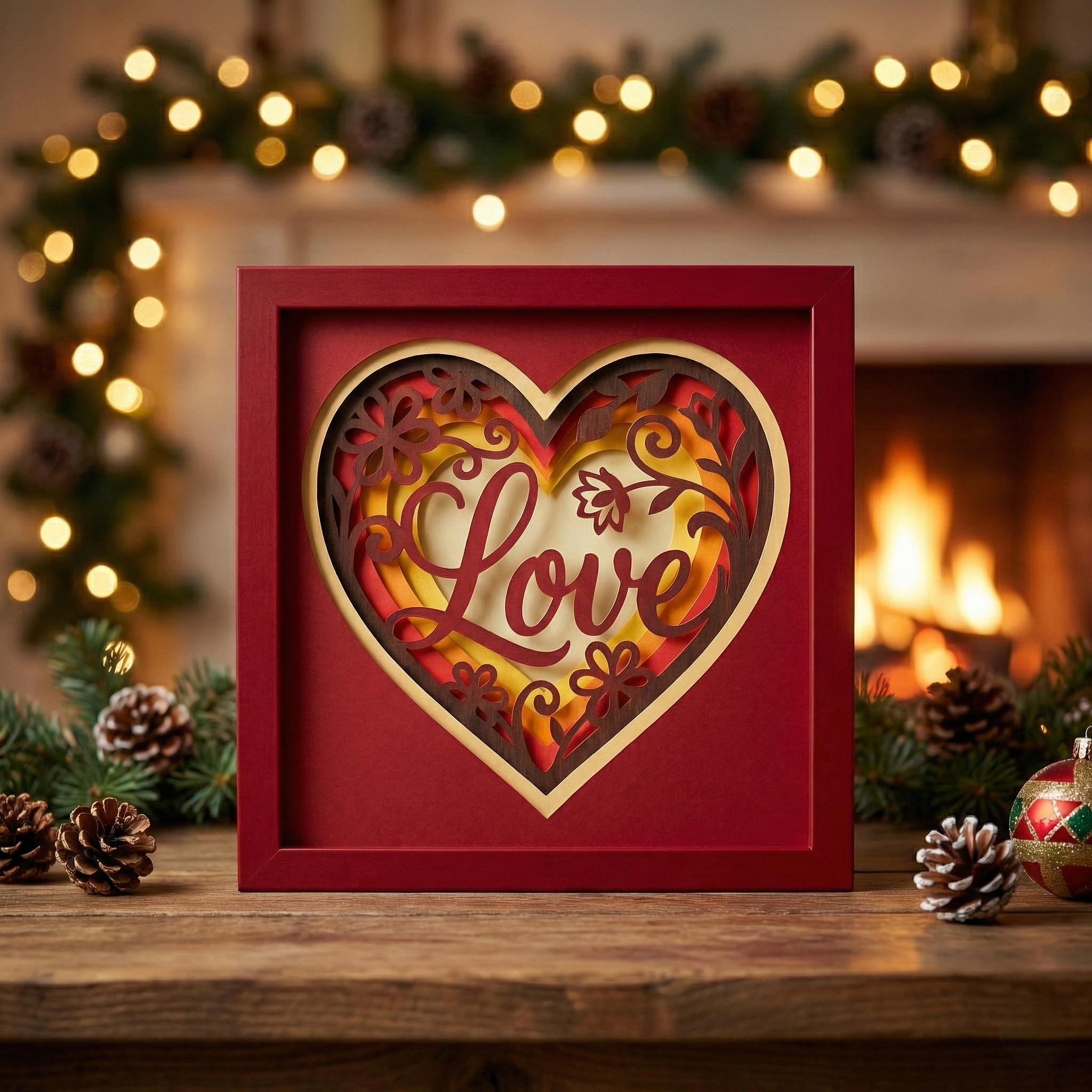 3D Love Heart Shadow Box SVG, Layered Floral Papercut Template ...