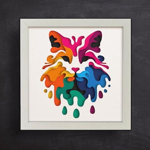 3d Cat, Shadow Box Template / SVG For Cardstock / 3D Cat Shadow Box / 3d Colorful Cat / Pet Memorial Box / For Cricut / For Silhouette