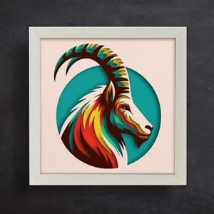Capra 3d, Shadow Box Svg, Capricorno di montagna, Arte di carta a strati, Animali colorati 3d, Per Cricut, Per Silhouette, Facile da usare