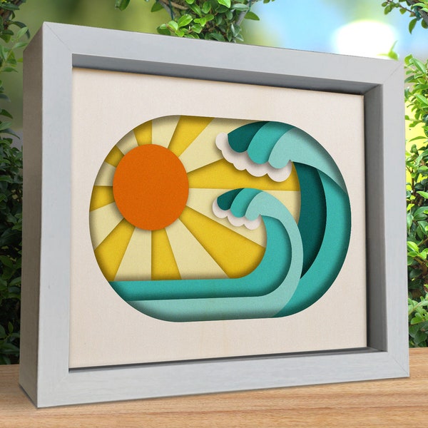 3d Beach Shadow Box SVG / Summer Multilayer svg / Sunset Layered Svg / Sunrise 3d Papercraft / Svg File For Cricut