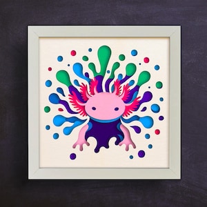 3D Axolotl Shadow Box SVG: Layered Paper Cut Design for Cricut, Glowforge