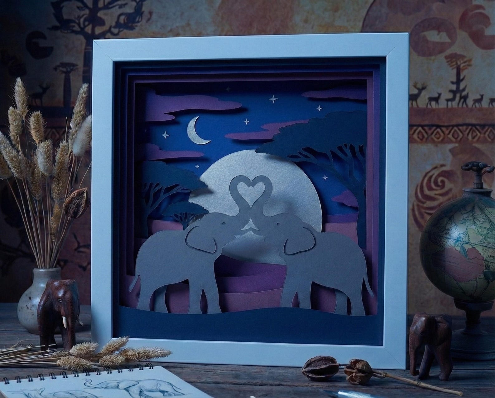 Elephant Shadow Box SVG, 3D Layered Safari Papercut, Heart Animals ...