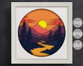 3d Mountain Shadow Box, 3d Landscape Svg, 3d Sunset, Layered Svg, Files for cricut, for Silhouette, CNC cutting, Svg, Dxf, Eps, Png Formats