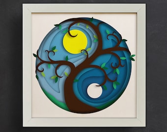 3d Night and Day, Yin Yang, Shadow Box Svg, for cricut, for Silhouette, CNC cutting, Svg, Dxf, Eps, Png Formats