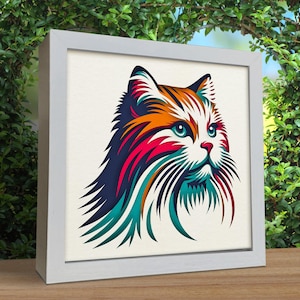 3d Cute Cat, Shadow Box Templates, SVG For Cardstock / 3D Cat Shadow Box / 3d Boho Svg / Pet Memorial Box/ For Cricut/ For Silhouette