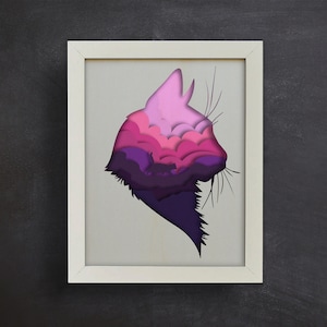 Silhouette de chat 3D vue Shadow Box Svg, Svg paysage 3D, modèle de découpe de papier, chat mignon, chat en couches, pour Cricut, laser, facile à utiliser