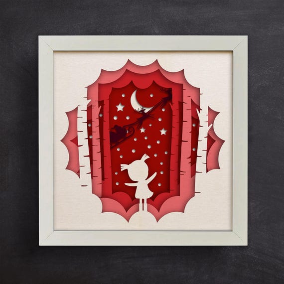 3DクリスマスシャドーボックスSVG：サンタと女の子の切り絵