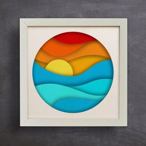 3D Sunset at Sea Shadow Box SVG, 3D Landscape Layered, 3d Summer svg, 3d sea svg, file SVG Digital Download, per Cricut, Lightbox