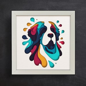 St. Bernard 3D Shadow Box SVG – Colorful Layered Dog Papercut for Cricut, Silhouette & Glowforge Crafts