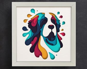 St. Bernard 3D Shadow Box SVG – Colorful Layered Dog Papercut for Cricut, Silhouette & Glowforge Crafts