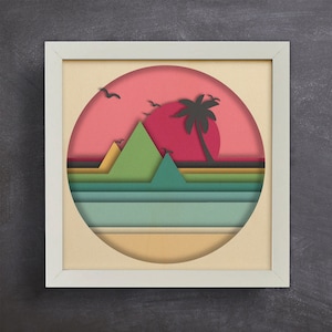 3D Beach Shadow Box SVG, 3D Landscape Layered, 3d Sunset svg, 3d Ocean svg, SVG Digital Download Files,For Cricut, Lightbox