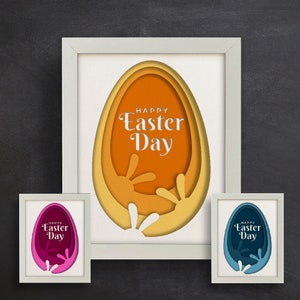 3D Pâques jour de Pâques Shadow Box Svg, Joyeuses Pâques Papercut, fichiers pour cricut, pour Silhouette, découpe CNC, Svg, Dxf, Eps, Formats Png