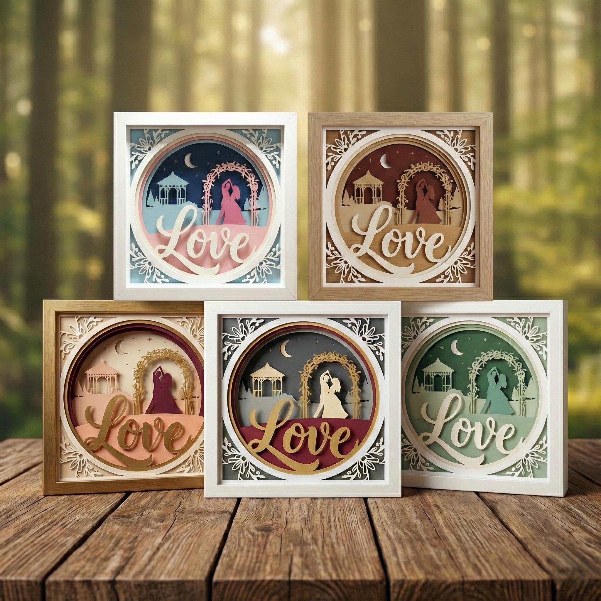 3D Wedding Shadow Box SVG | Love Couple Gazebo Papercut | Romantic ...