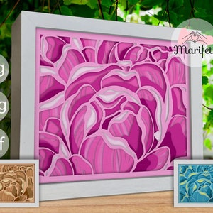 Pfingstrose Blumen Shadow Box SVG Vorlage, Floral Layered Papierschnitt, Cardstock svg, für Cricut und Silhouette, einfach zu bedienen