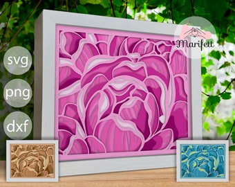 Pioenbloemen Shadow Box SVG-sjabloon, bloemen gelaagd papier knippen, Card Stock Svg, voor Cricut en Silhouette, gebruiksvriendelijk