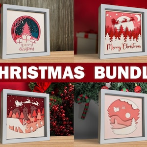 Lot 3D Noël Shadow Box, scène de Noël, Shadow Box SVG, papier découpé en couches de Noël, père Noël, fichiers pour Cricut, facile à utiliser