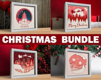3D Christmas Shadow Box Bundle, Christmas Scene, Shadow Box SVG, Christmas Layered Papercut, Father Christmas, Files For Cricut, Easy to use