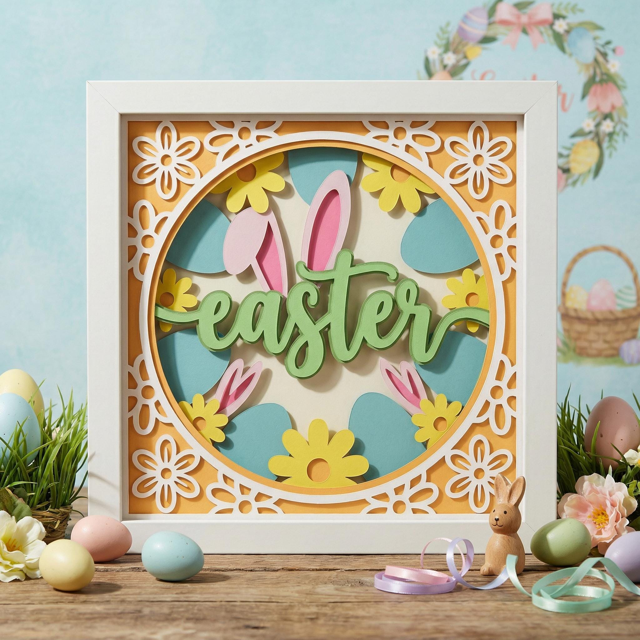 3D Easter Shadow Box SVG | Layered Bunny Papercut | Spring Floral ...