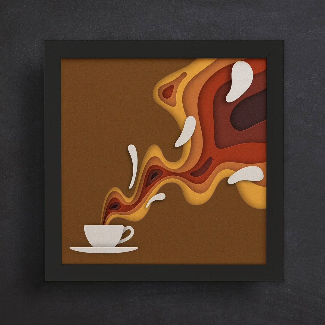 3D Coffee Svg Shadow Box Kitchen Wall Decor Paper Cut Etsy