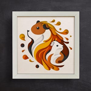 Moeder en baby cavia 3D Shadow Box SVG, gelaagde papierkunst, huisdier Memorial Cricut, dier gelaagd karton SVG, voor Cricut voor Silhouette