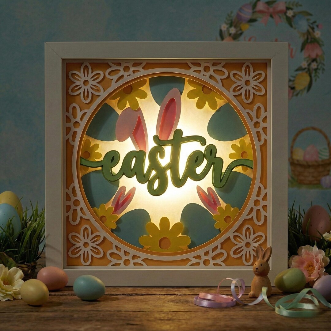 Easter Lightbox SVG | 3D Papercut Night Light | Bunny Floral Circle ...
