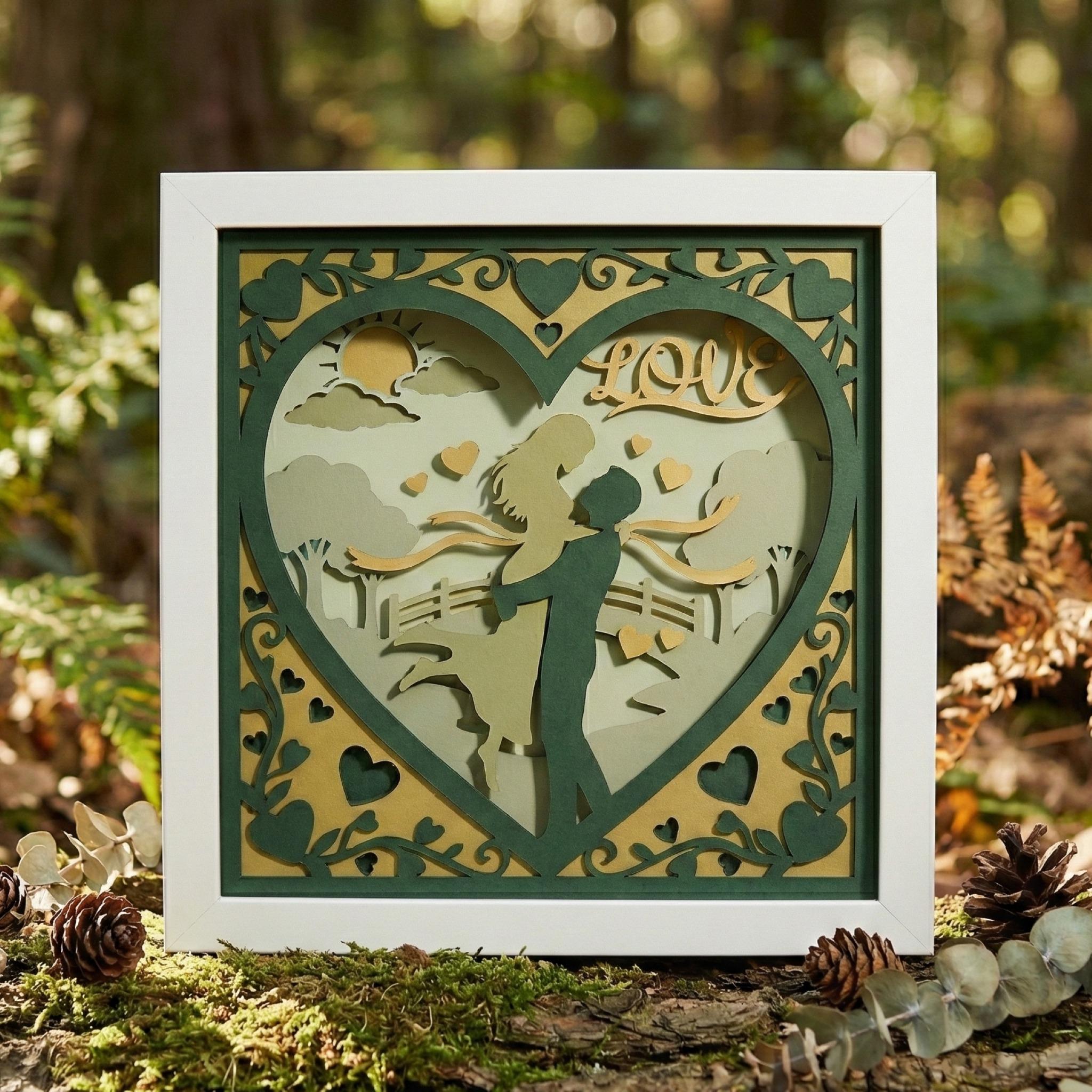 3D Love Shadow Box SVG, Valentines Day Couple Papercut, Layered Heart ...