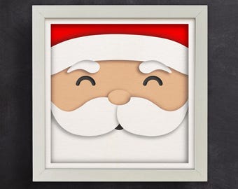 3d Santa Face, Christmas Shadow Box Svg, Paper Cut Template, For Cricut, Silhouette, Laser, CNC, Easy to use