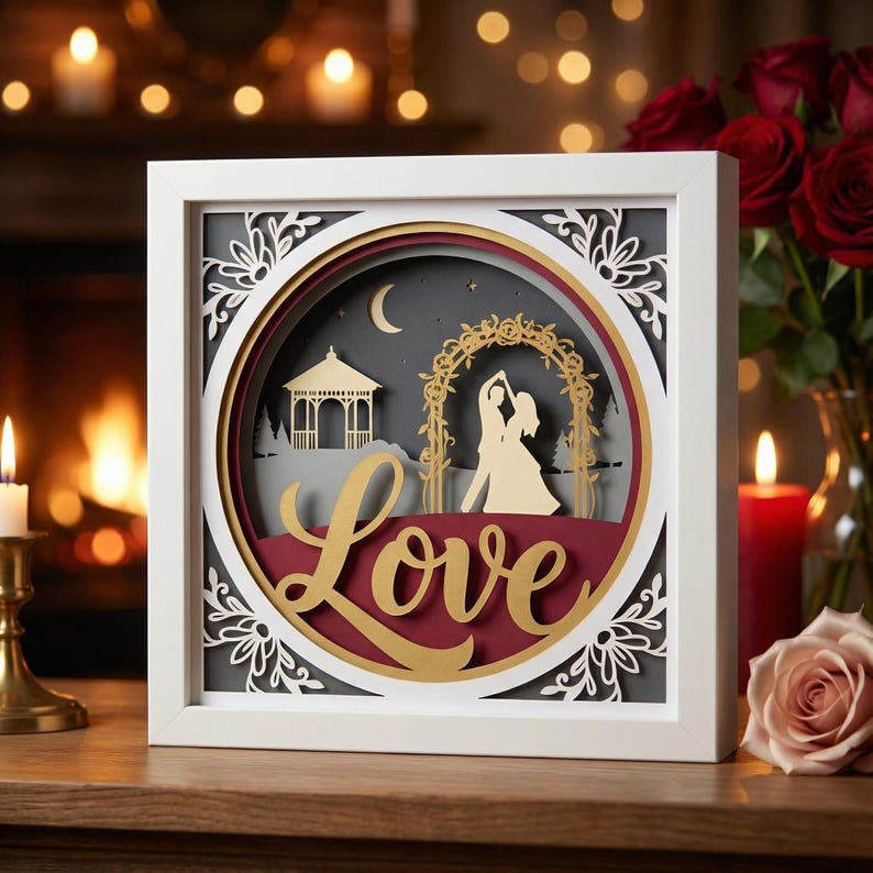 3D Wedding Shadow Box SVG | Love Couple Gazebo Papercut | Romantic ...