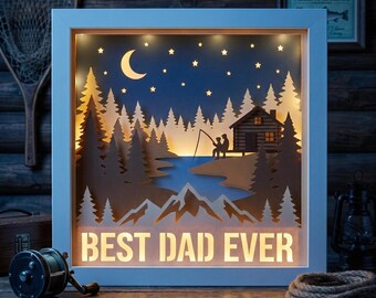 Fishing Cabin Lightbox SVG, 3D Layered Papercut, Father's Day Gift (Digital Download)