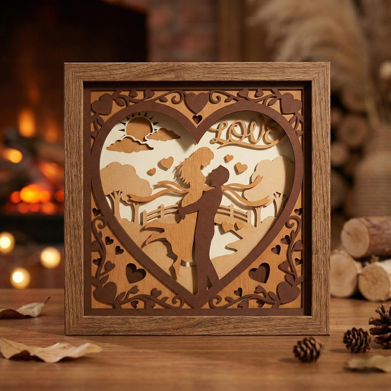 3D Love Shadow Box SVG, Valentines Day Couple Papercut, Layered Heart ...