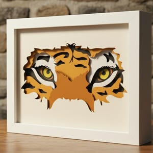 3d Tiger Face, Tiger Eyes, Shadow Box Svg, Paper Cut Files, Fot Cricut, For Silhouette, Laser Cut Files, Layered 3d Svg, Ligth Box Svg