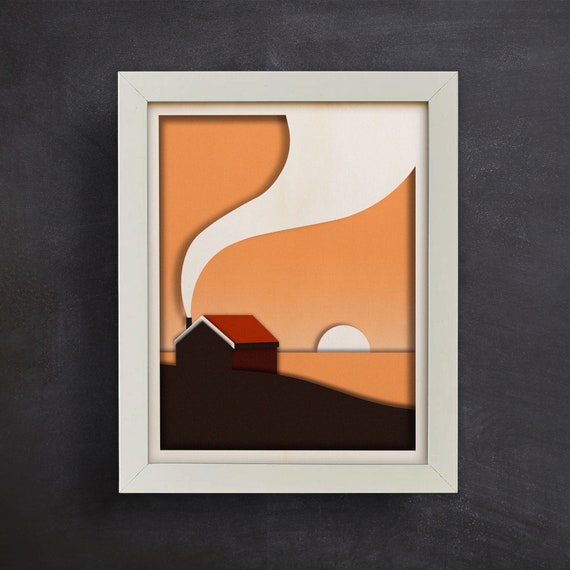 3D Lonely House, Shadow Box SVG – Minimal Boho Paper Cut, Cricut / Silhouette Compatible