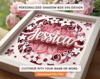 Custom Name Shadow Box SVG | Floral Layered Papercut Template | Personalized 3D Mandala SVG for Cricut | Girl Nursery Decor | DIY Gift