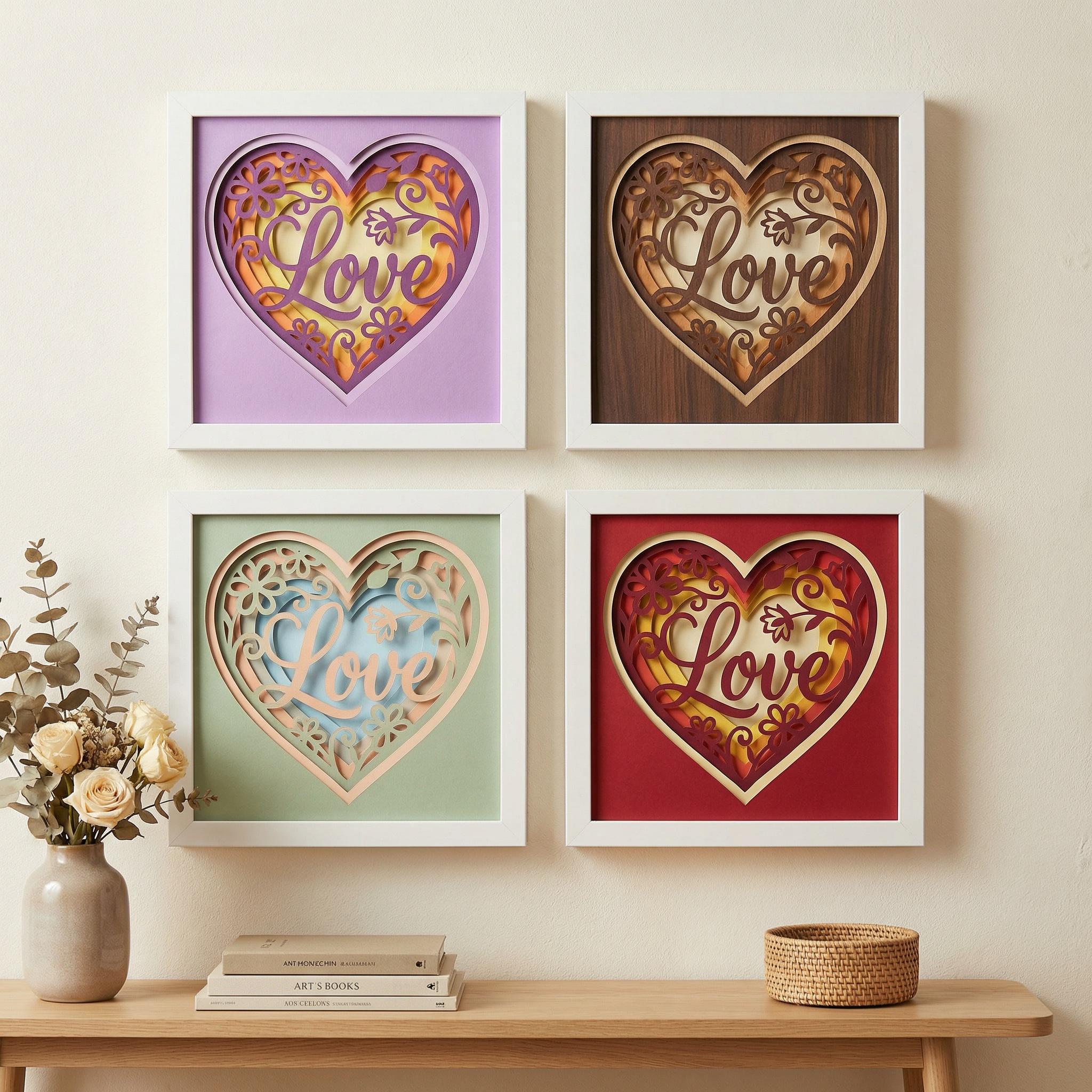 3D Love Heart Shadow Box SVG, Layered Floral Papercut Template ...