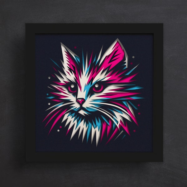 Caja de sombras 3D para gatos SVG: Memorial para mascotas con capas de arte pop (descarga digital)