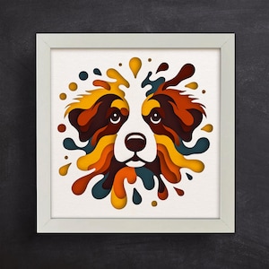 3D Australischer Schäferhund Schattenbox geschnitten Datei | 3D Hund SVG für Karton | Bunte Kunst | für Cricut & Silhouette | Einfach zu bedienen