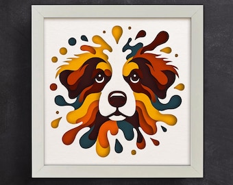 Caja de sombras de perro pastor australiano 3D SVG / Perro 3D SVG para cartulina / Arte colorido / Para Cricut y Silhouette / Fácil de usar