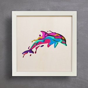 3D Dolphin, Shadow Box SVG, Layered Dolphin SVG, Colorful Shadow Box Template, Files for cricut, for Silhouette,