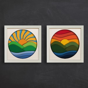 3D Sunset and Sunrise, Shadow Box Svg, Files for cricut, for Silhouette, Paper Cut Template, Cardstock Svg