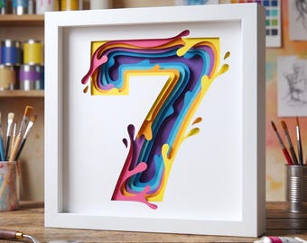 Number 7 SVG, 7th Birthday Shadow Box