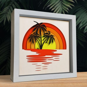 3D Sunset, Palm Shadow Box SVG, 3D Landscape Layered, 3d Summer svg, 3d sea svg, SVG Digital Download Files,For Cricut, Lightbox