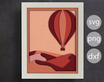 3d Hot Air Balloon Svg, Shadow Box Templates, 3d Boho Art, 3d Landscape Svg, For Cricut and Silhouette, Easy to Use