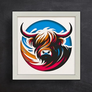 Layered Highland Cow SVG | 3D Shadow Box Template for Cricut & Silhouette | Farmhouse Decor | Easy Paper Cut File, DIY Layered Cardstock Art