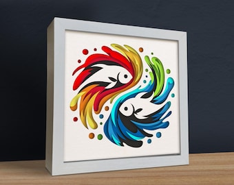 3D Fish Svg - Shadow Box Svg, Layered Paper Art, 3d Yin Yang, SVG Digital Download Files, For Cricut and Silhouette, Easy to Use