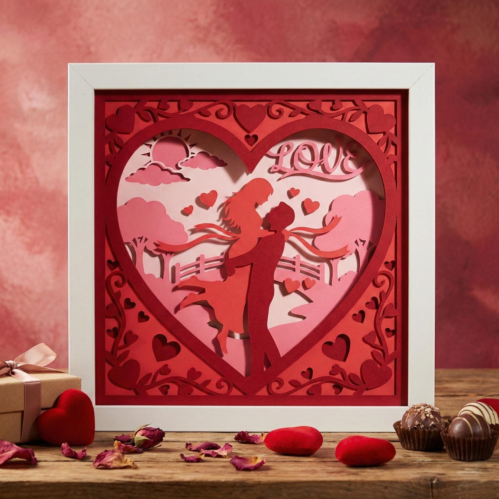3D Love Shadow Box SVG, Valentines Day Couple Papercut, Layered Heart ...