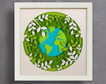 3D World, Shadow Box Svg, 3D Paper Cut Shadow Box Template, SVG Digital Download Files, Shadow Box SVG ,For Cricut, Lightbox