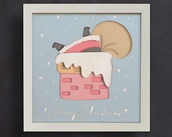 3D Weihnachtsmann im Schornstein svg - Weihnachtsmann svg - WEIHNACHTEN svg - WEIHNACHTEN shadow box svg - für Cricut - für Silhouette