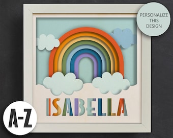 3D Custom Name Shadow Box, Rainbow Svg, Files For Cricut and Silhouette, Layered Paper Art