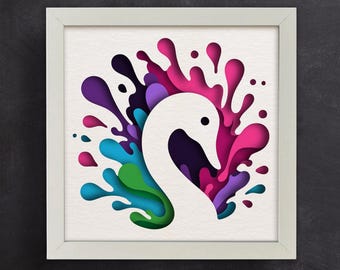 3d Swan, Shadow Box Templates, SVG For Cardstock / 3D Bird Shadow Box / 3d Colorful Bird/ Pet Memorial Box/ For Cricut/ For Silhouette